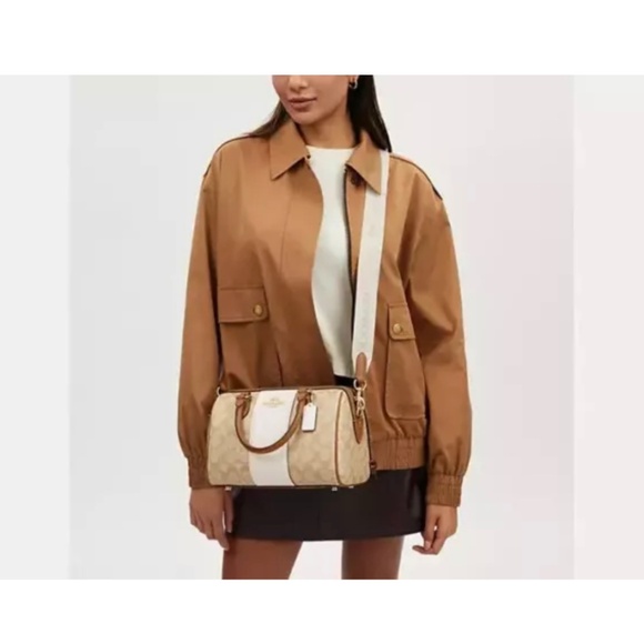 Coach Rowan Women Satchel In Signature Canvas With Stripe Light Khaki Color $495 - Picture 11 of 12